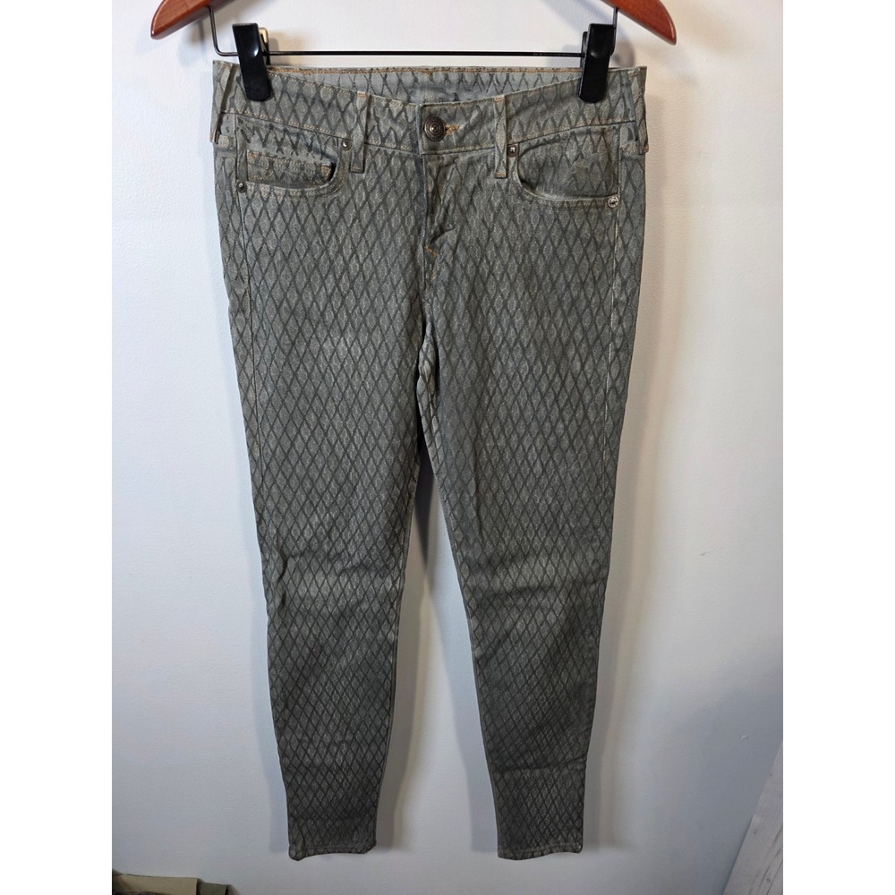 True Religion Halle Grey Diamond Pattern Skinny Jeans Made in USA Size 27